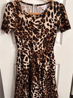 LuLaRoe Leopard Print Midi Dress in Brown, Black, Cream